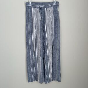 Express Size S Blue Striped Cross Over Leg Linen Cotton Blend Pants High Rise